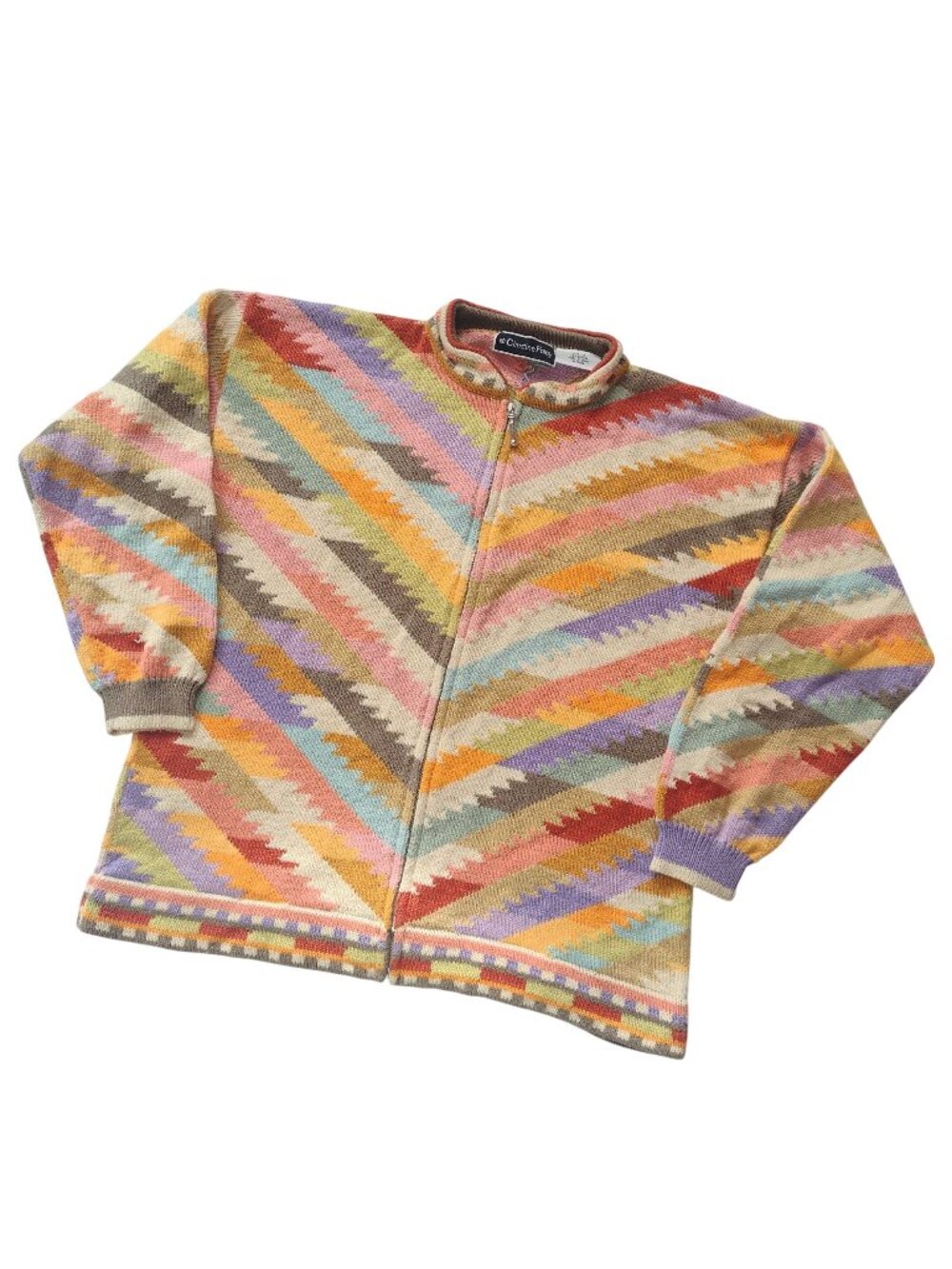 Christine Foley Southwest Stripe Cardigan L XL Vintage Heavy Cotton Sweater